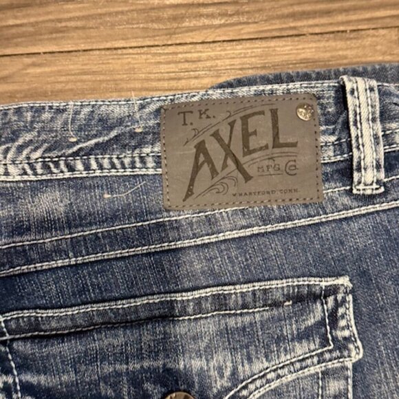 TK Axel Jeans Mens 38x30 Blue Slim Bootcut Y2K Style Embroidered Pockets Denim P - Picture 3 of 6